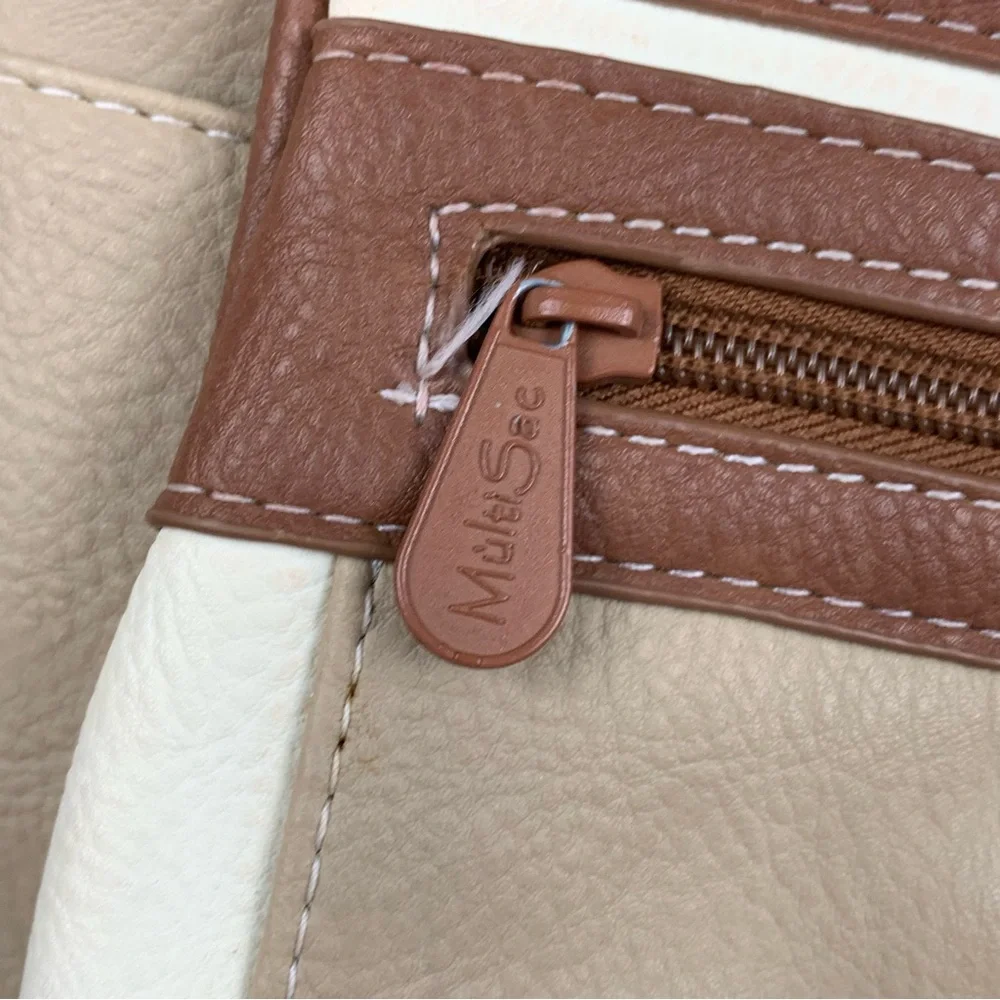 Multi Sac Crossbody‎ Bag Tan & Cream Lots Of Pockets Adjustable Travel Purse